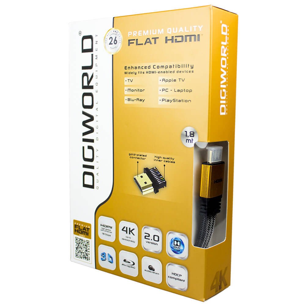 Digiworld 2.0V 4K Flat HDMI Kablo - 1.8mt