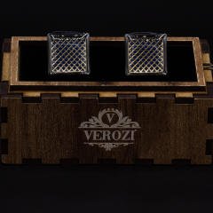Verozi Kol Düğmesi - Kare Koyu Gri Desenli Lacivert Taşlı - KDKDBMF