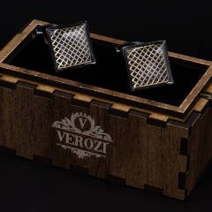 Verozi Kol Düğmesi - Kare Koyu Gri Desenli Lacivert Taşlı - KDKDBMF
