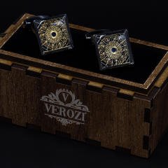 Verozi Kol Düğmesi - Kare Koyu Gri Desenli Lacivert Taşlı - KDKDIMAF