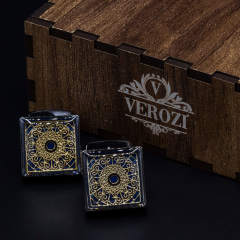 Verozi Kol Düğmesi - Kare Koyu Gri Desenli Lacivert Taşlı - KDKDIMAF