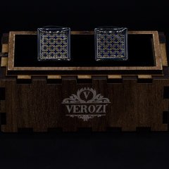 Verozi Kol Düğmesi - Kare - Koyu Gri Desenli - Lacivert Taşlı - KDKIDAF
