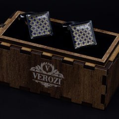 Verozi Kol Düğmesi - Kare - Koyu Gri Desenli - Lacivert Taşlı - KDKIDAF