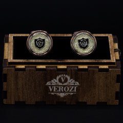 Verozi Kol Düğmesi - Yuvarlak Bakır Desenli Sarı Taşlı - KDOADAB