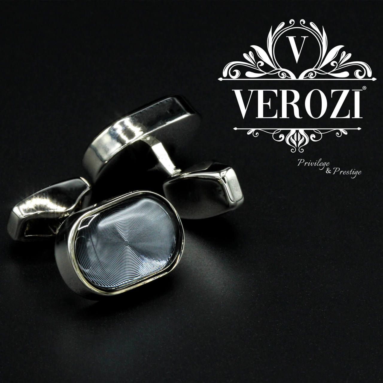 Verozi Kol Düğmesi - Oval Gümüş Mavi Taşlı - KDOCGG