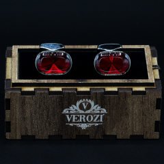 Verozi Kol Düğmesi - Oval Kırmızı Cam Taşlı Gümüş - KDOCKG