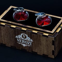 Verozi Kol Düğmesi - Oval Kırmızı Cam Taşlı Gümüş - KDOCKG