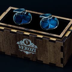 Verozi Kol Düğmesi - Oval Lacivert Cam Taşlı Gümüş - KDOCLG