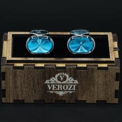 Verozi Kol Düğmesi - Oval Mavi Cam Taşlı Gümüş Renkli Gövde - KDOCMG