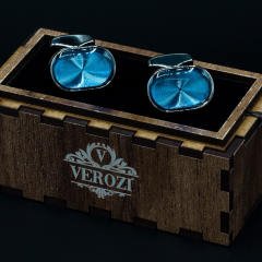 Verozi Kol Düğmesi - Oval Mavi Cam Taşlı Gümüş Renkli Gövde - KDOCMG