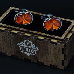 Verozi Kol Düğmesi - Oval Turuncu Cam Taşlı Gümüş Renkli Gövde - KDOCTG
