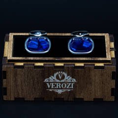 Verozi Kol Düğmesi - Oval Mavi Cam Taşlı Gümüş Renkli Gövde - KDODAMF