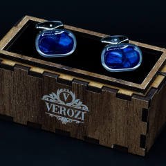 Verozi Kol Düğmesi - Oval Mavi Cam Taşlı Gümüş Renkli Gövde - KDODAMF