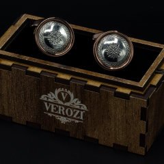 Verozi Kol Düğmesi - Yuvarlak Gri İşleme Bakır Renkli Gövde - KDODGB-1