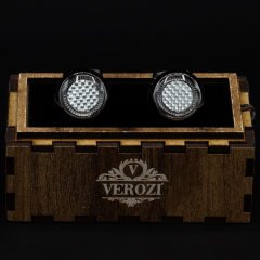 Verozi Kol Düğmesi - Yuvarlak Desenli Beyaz Taşlı Füme Gövde - KDOGF