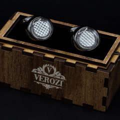 Verozi Kol Düğmesi - Yuvarlak Desenli Beyaz Taşlı Füme Gövde - KDOGF