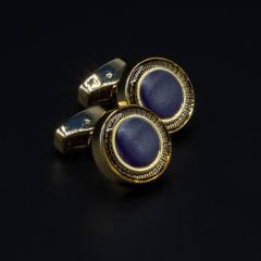 Verozi Kol Düğmesi - Yuvarlak Mavi Taşlı Altın Renkli Gövde - KDOMAA