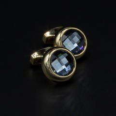 Verozi Kol Düğmesi - Yuvarlak Cam Taşlı Altın Renkli Gövde - KDOMTA