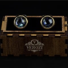 Verozi Kol Düğmesi - Yuvarlak Cam Taşlı Altın Renkli Gövde - KDOMTA