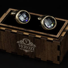 Verozi Kol Düğmesi - Yuvarlak Cam Taşlı Altın Renkli Gövde - KDOMTA