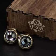 Verozi Kol Düğmesi - Yuvarlak Cam Taşlı Altın Renkli Gövde - KDOMTA