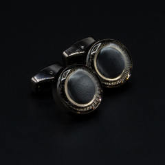 Verozi Kol Düğmesi - Yuvarlak Siyah Desenli Taşlı Füme Gövde - KDOSFF