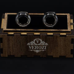 Verozi Kol Düğmesi - Yuvarlak Siyah Desenli Taşlı Füme Gövde - KDOSFF