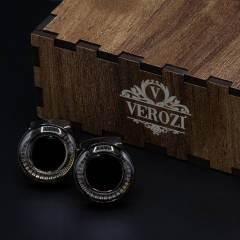 Verozi Kol Düğmesi - Yuvarlak Siyah Desenli Taşlı Füme Gövde - KDOSFF