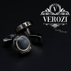 Verozi Kol Düğmesi - Yuvarlak Siyah Desenli Taşlı Füme Gövde - KDOSFF