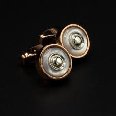 Verozi Kol Düğmesi - Yuvarlak Beyaz Taşlı Bakır Renkli Gövde - KDOSGB