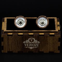 Verozi Kol Düğmesi - Yuvarlak Beyaz Taşlı Bakır Renkli Gövde - KDOSGB