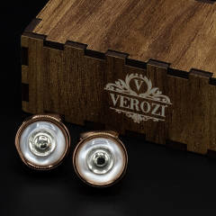 Verozi Kol Düğmesi - Yuvarlak Beyaz Taşlı Bakır Renkli Gövde - KDOSGB