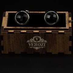 Verozi Kol Düğmesi - Yuvarlak Siyah Taşlı Füme Gövde - KDOSTF