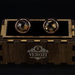 Verozi Kol Düğmesi - Yuvarlak Kahverengi Taşlı Bakır Renkli Gövde - KDOTTB