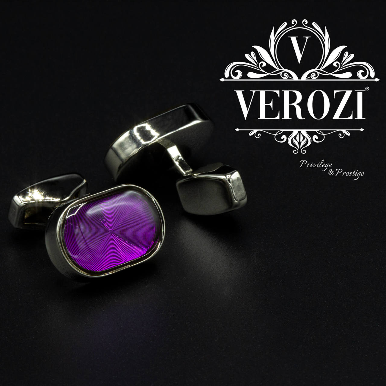 Verozi Kol Düğmesi - Oval Mor Taşlı Füme Gövde - KDOMG