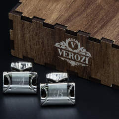 Verozi Kol Düğmesi - Dikdörtgen Gövde Kişiye Özel Gümüş Renkli - KDFCDG