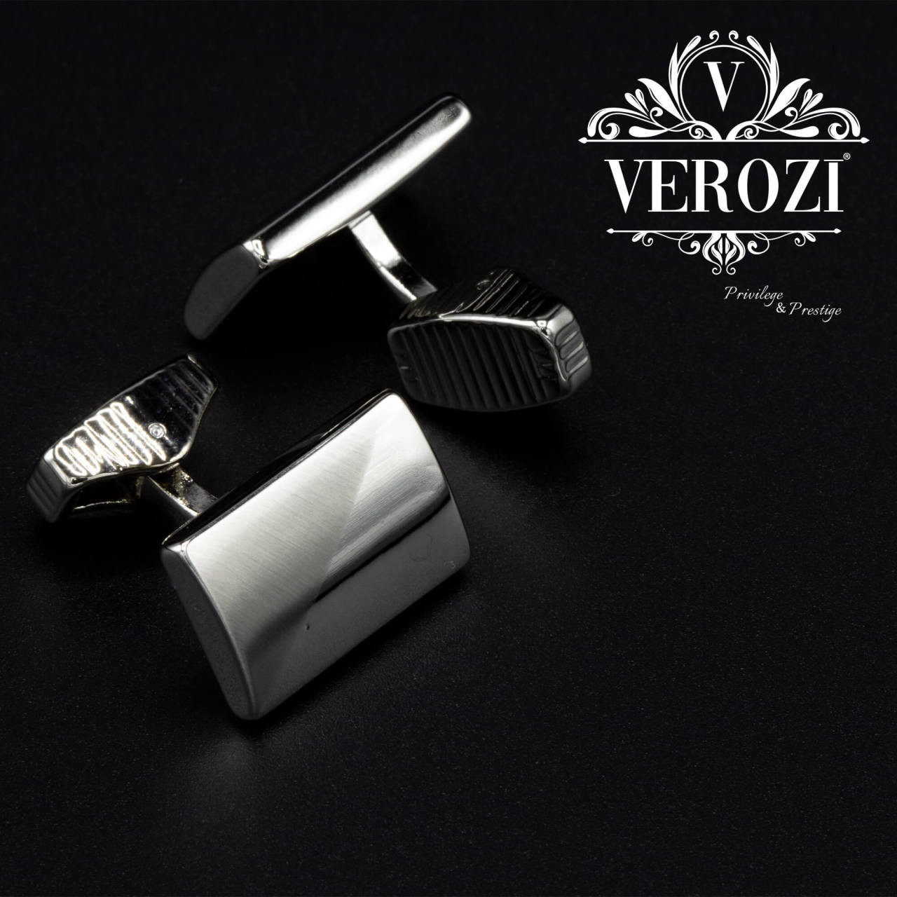 Verozi Kol Düğmesi - Dikdörtgen Gövde Kişiye Özel Gümüş Renkli Gövde  -KDFDDG