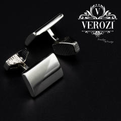 Verozi Kol Düğmesi - Dikdörtgen Gövde Kişiye Özel Gümüş Renkli Gövde  -KDFDDG