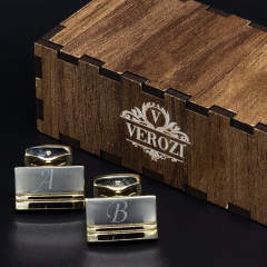 Verozi Kol Düğmesi - Dikdörtgen Gövde Kişiye Özel Yatay Çizgili Altın Gümüş Renkli Gövde - KDFYÇDA