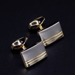 Verozi Kol Düğmesi - Dikdörtgen Gövde Kişiye Özel Yatay Çizgili Altın Gümüş Renkli Gövde - KDFYÇDA