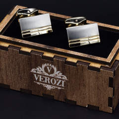 Verozi Kol Düğmesi - Dikdörtgen Gövde Kişiye Özel Yatay Çizgili Altın Gümüş Renkli Gövde - KDFYÇDA