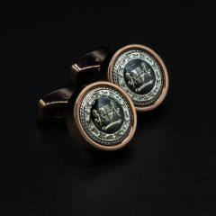 Verozi Kol Düğmesi - Oval Desenli Gümüş Siyah - KDODGSB