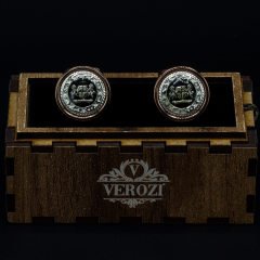 Verozi Kol Düğmesi - Oval Desenli Gümüş Siyah - KDODGSB