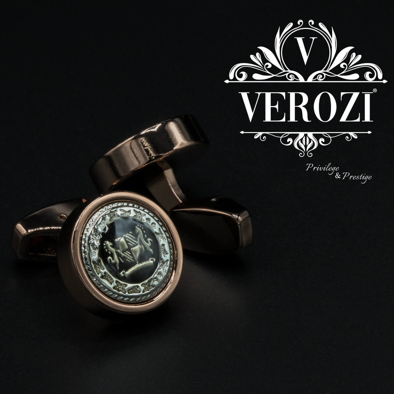 Verozi Kol Düğmesi - Oval Desenli Gümüş Siyah - KDODGSB