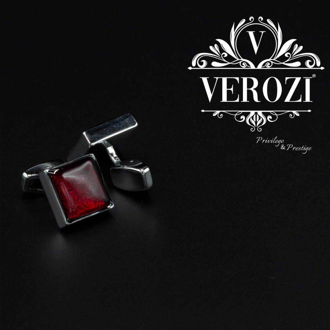 Verozi Kol Düğmesi - Kare Desenli Kırmızı Gümüş - KDKIDKF