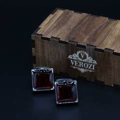 Verozi Kol Düğmesi - Kare Desenli Kırmızı Gümüş - KDKIDKF