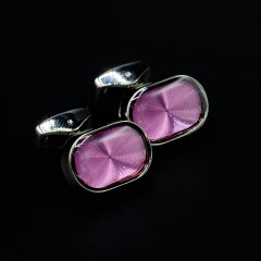 Verozi Kol Düğmesi - Oval Pembe Taşlı Füme Gövde - KDOPG