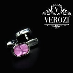 Verozi Kol Düğmesi - Oval Pembe Taşlı Füme Gövde - KDOPG