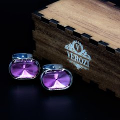 Verozi Kol Düğmesi - Oval Pembe Taşlı Füme Gövde - KDOPG